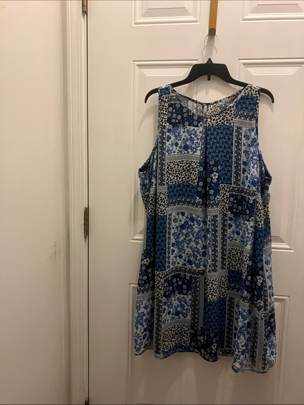 Blue Patchwork Print Sleeveless Tunic